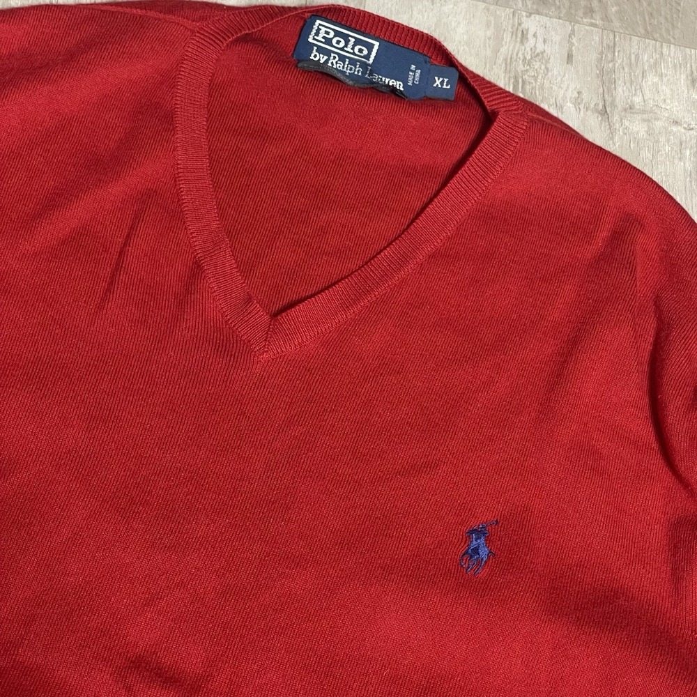 Polo Ralph Lauren Sweater Men's Extra Large Red Pullover 100%Cotton  Soft‎ Bag6